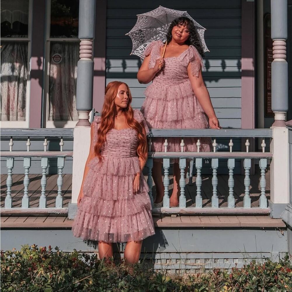 NWT JessaKae Valentina Dress L Blush Pink Cottagecore Fairy Romantic Midi Party